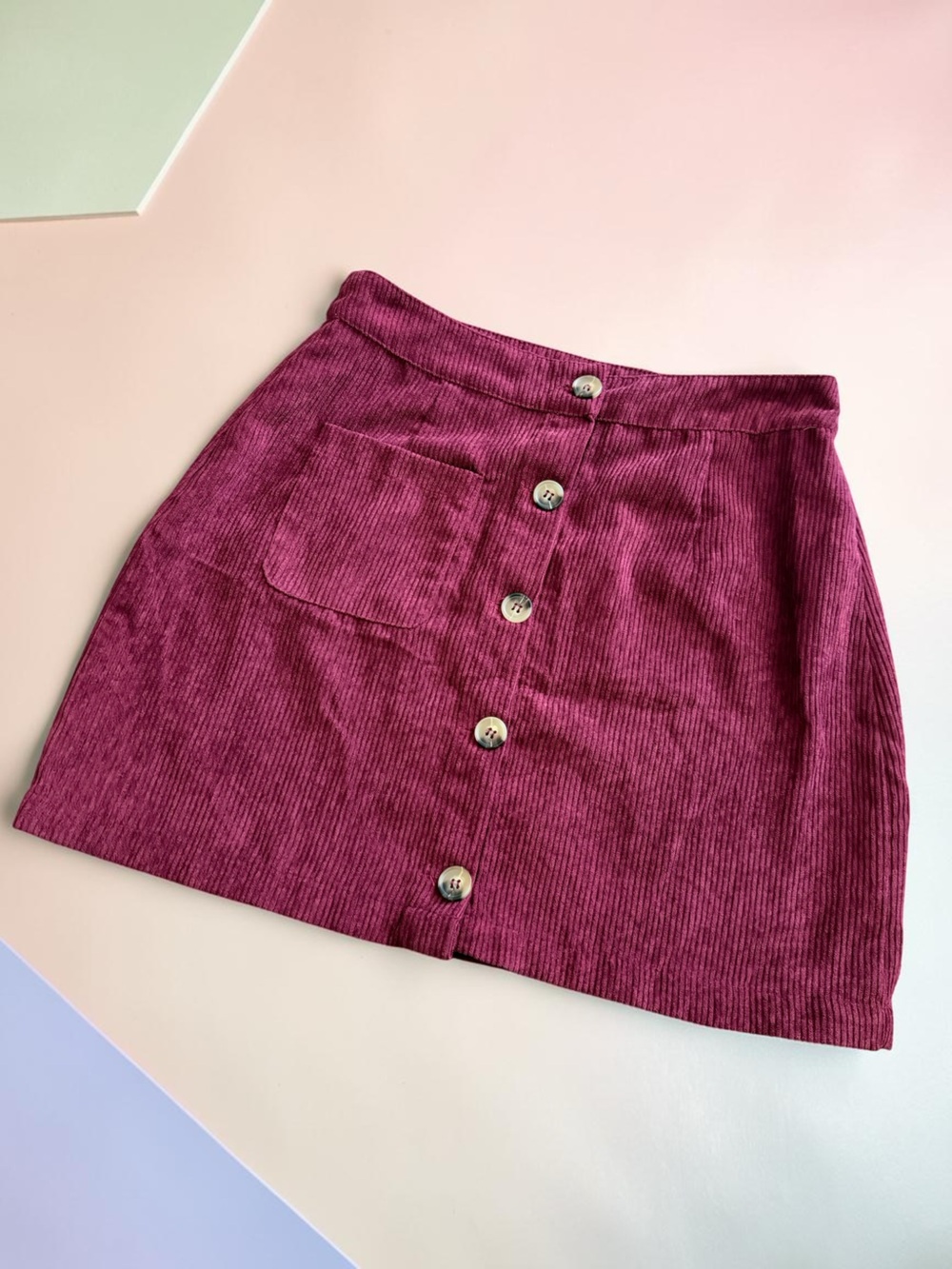 SHEIN Burgundy Corduroy Button-Down Mini Skirt